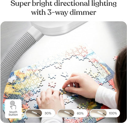 Litespan - Bright LED Floor Reading Lamp for Over Chair Crafts and Reading, Estheticians' Light for Lash Extensions, Adjustable Standing Lamp for Living Room, Bedroom, Office - White
