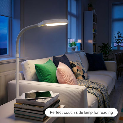 Litespan - Bright LED Floor Reading Lamp for Over Chair Crafts and Reading, Estheticians' Light for Lash Extensions, Adjustable Standing Lamp for Living Room, Bedroom, Office - White