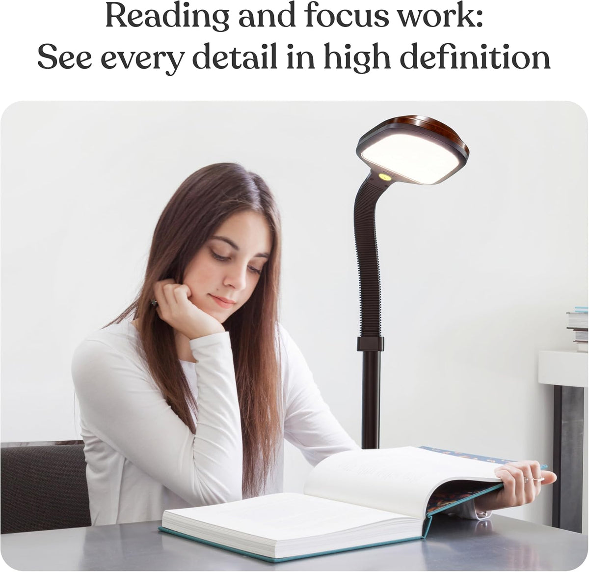 Litespan - Bright LED Floor Reading Lamp for Over Chair Crafts and Reading, Estheticians' Light for Lash Extensions, Adjustable Standing Lamp for Living Room, Bedroom, Office - White