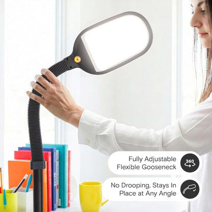 Litespan - Bright LED Floor Reading Lamp for Over Chair Crafts and Reading, Estheticians' Light for Lash Extensions, Adjustable Standing Lamp for Living Room, Bedroom, Office - White