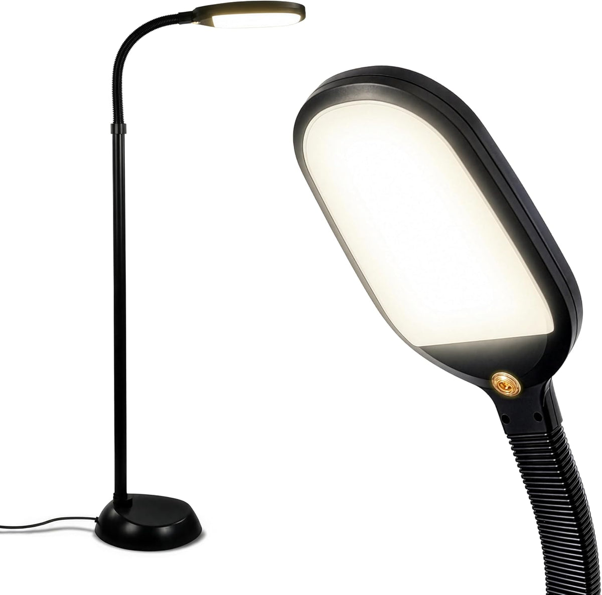 Litespan - Bright LED Floor Reading Lamp for Over Chair Crafts and Reading, Estheticians' Light for Lash Extensions, Adjustable Standing Lamp for Living Room, Bedroom, Office - White