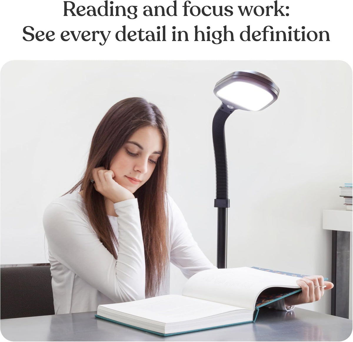 Litespan - Bright LED Floor Reading Lamp for Over Chair Crafts and Reading, Estheticians' Light for Lash Extensions, Adjustable Standing Lamp for Living Room, Bedroom, Office - White