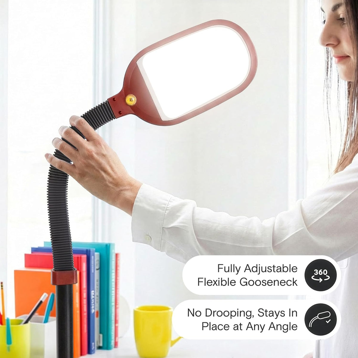 Litespan - Bright LED Floor Reading Lamp for Over Chair Crafts and Reading, Estheticians' Light for Lash Extensions, Adjustable Standing Lamp for Living Room, Bedroom, Office - White