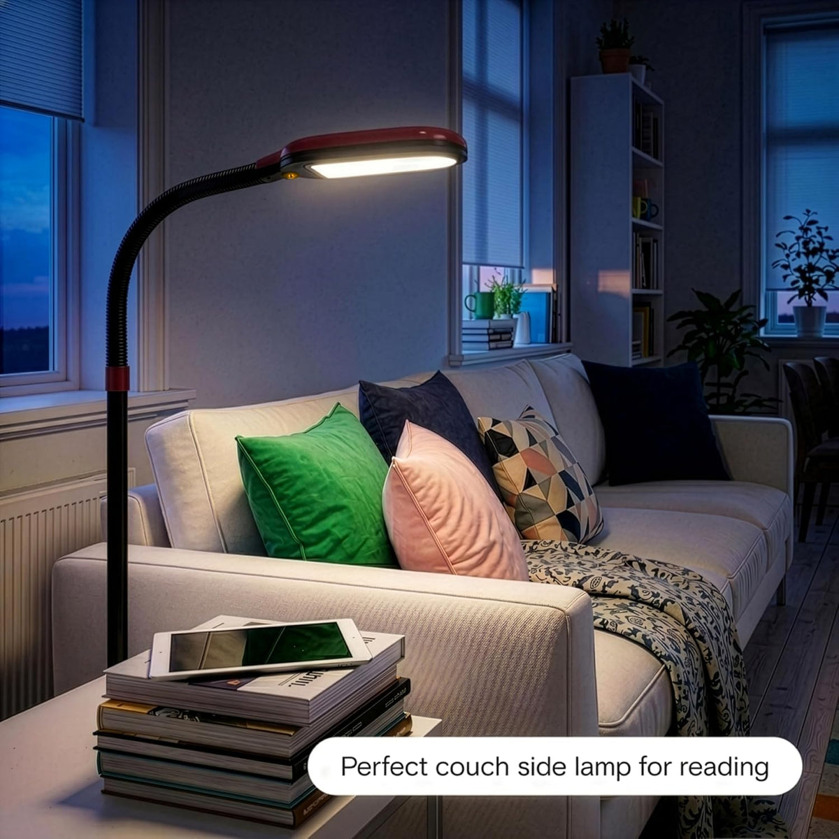 Litespan - Bright LED Floor Reading Lamp for Over Chair Crafts and Reading, Estheticians' Light for Lash Extensions, Adjustable Standing Lamp for Living Room, Bedroom, Office - White