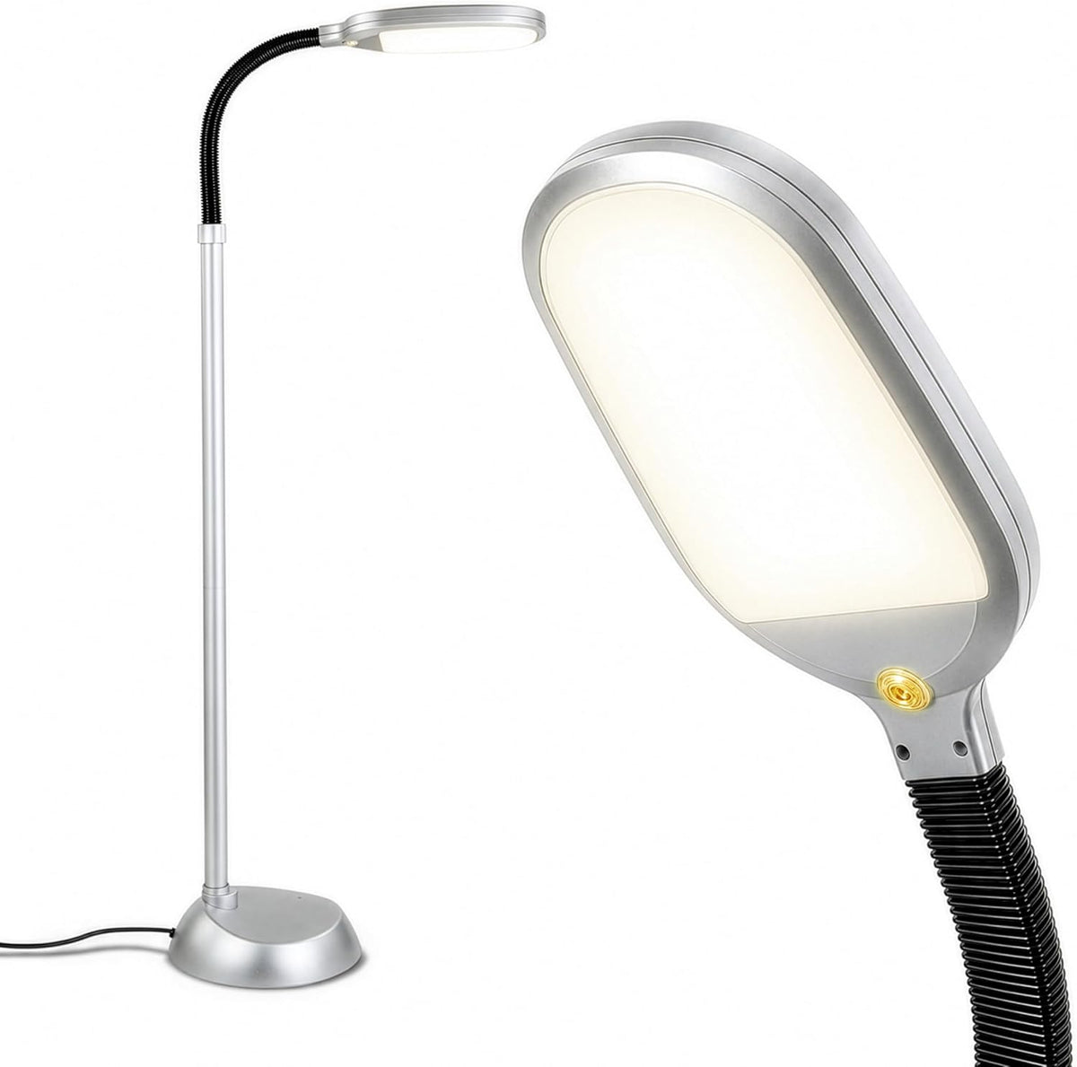 Litespan - Bright LED Floor Reading Lamp for Over Chair Crafts and Reading, Estheticians' Light for Lash Extensions, Adjustable Standing Lamp for Living Room, Bedroom, Office - White