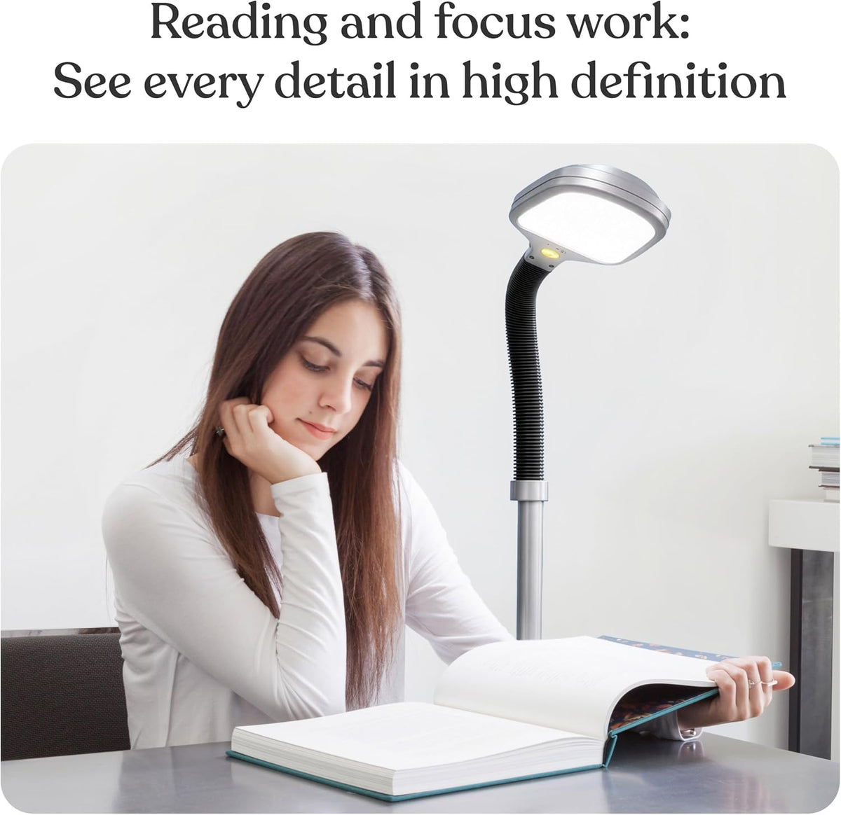 Litespan - Bright LED Floor Reading Lamp for Over Chair Crafts and Reading, Estheticians' Light for Lash Extensions, Adjustable Standing Lamp for Living Room, Bedroom, Office - White