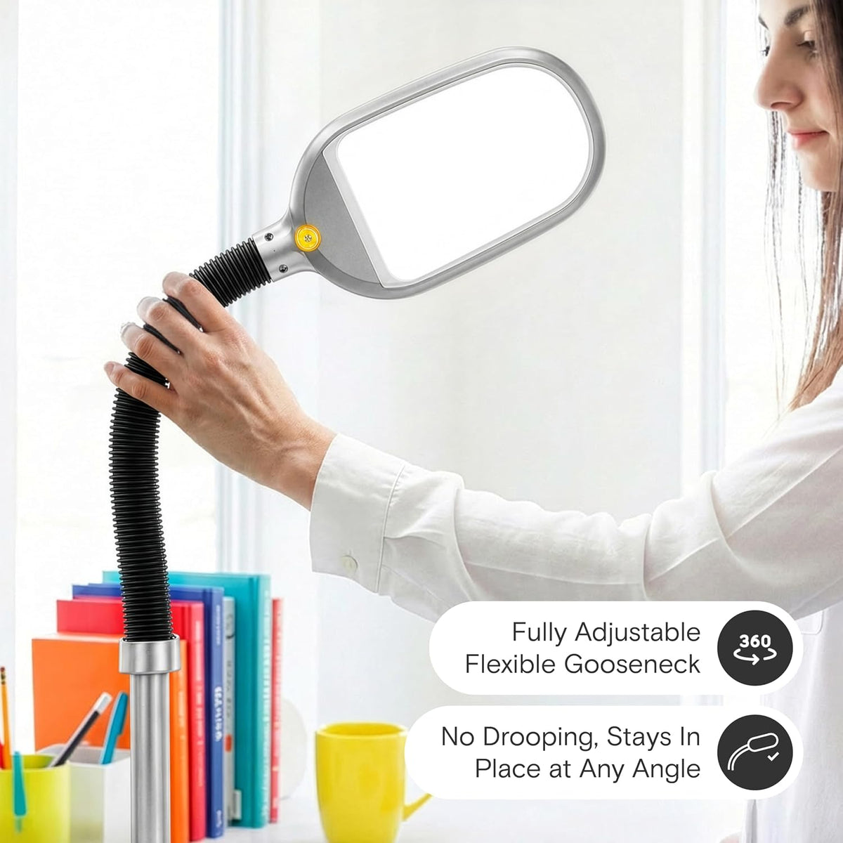 Litespan - Bright LED Floor Reading Lamp for Over Chair Crafts and Reading, Estheticians' Light for Lash Extensions, Adjustable Standing Lamp for Living Room, Bedroom, Office - White