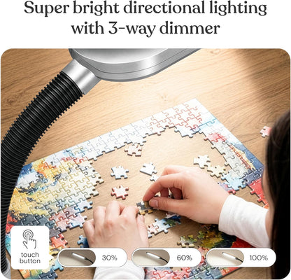 Litespan - Bright LED Floor Reading Lamp for Over Chair Crafts and Reading, Estheticians' Light for Lash Extensions, Adjustable Standing Lamp for Living Room, Bedroom, Office - White