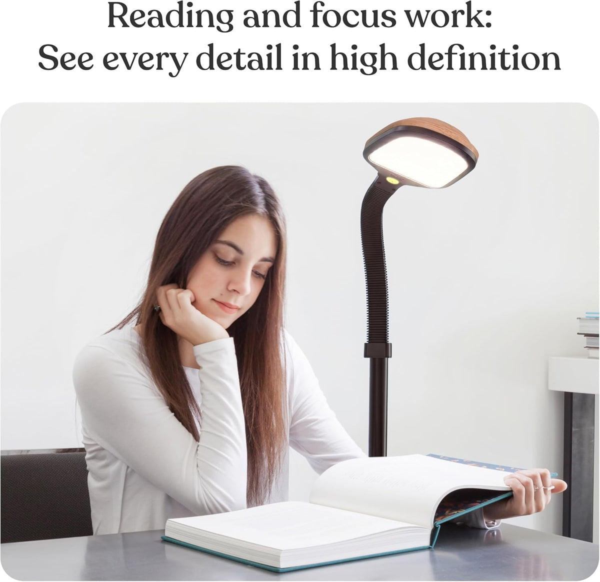 Litespan - Bright LED Floor Reading Lamp for Over Chair Crafts and Reading, Estheticians' Light for Lash Extensions, Adjustable Standing Lamp for Living Room, Bedroom, Office - White