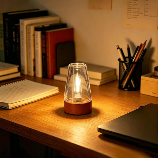 Exquisite Glass Small Night Light, Battery Powered Cordless, Auto Cycle Timer Function, Warm Glow Mini Portable Lamp for Bedroom, Nightstand, Bathroom, Desk, Bookshelf