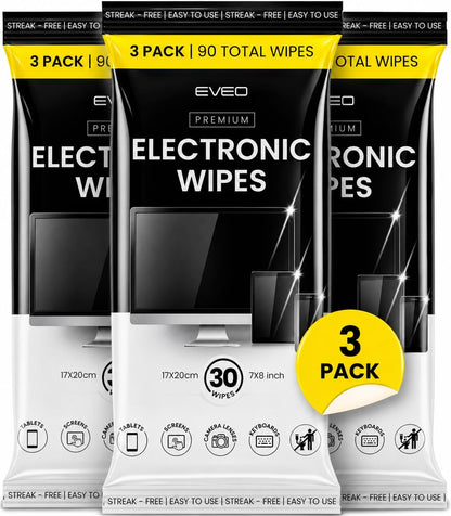 Electronic Wipes Screen Cleaner - Screen Wipes TV Screen Cleaner Wipes, Computer Screen Wipes, Laptop Screen Cleaner, ipad & Monitor Cleaner, Screen Cleaning Wipes - [90 Wipes + Microfiber Cloth]