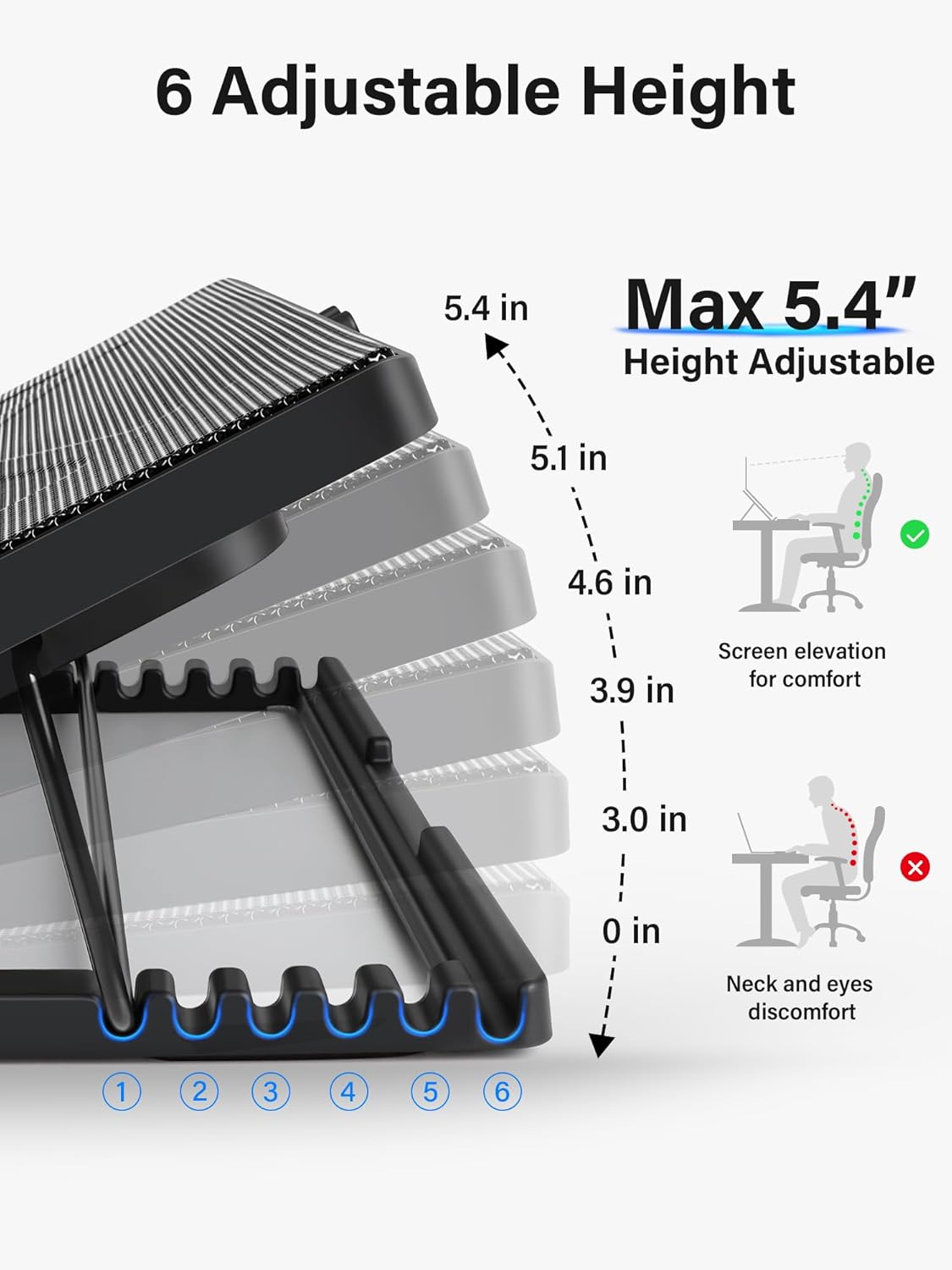 Laptop Cooling Pad Cooler Stand with 5 Quiet Fans for 12"-17" Laptop