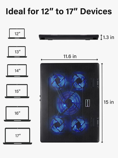 Laptop Cooling Pad Cooler Stand with 5 Quiet Fans for 12"-17" Laptop