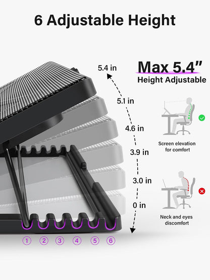 Laptop Cooling Pad Cooler Stand with 5 Quiet Fans for 12"-17" Laptop
