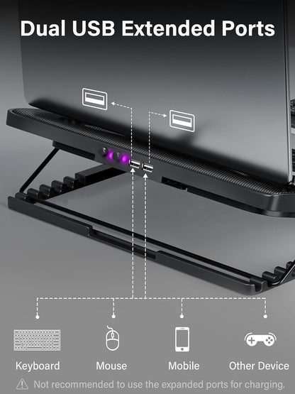 Laptop Cooling Pad Cooler Stand with 5 Quiet Fans for 12"-17" Laptop