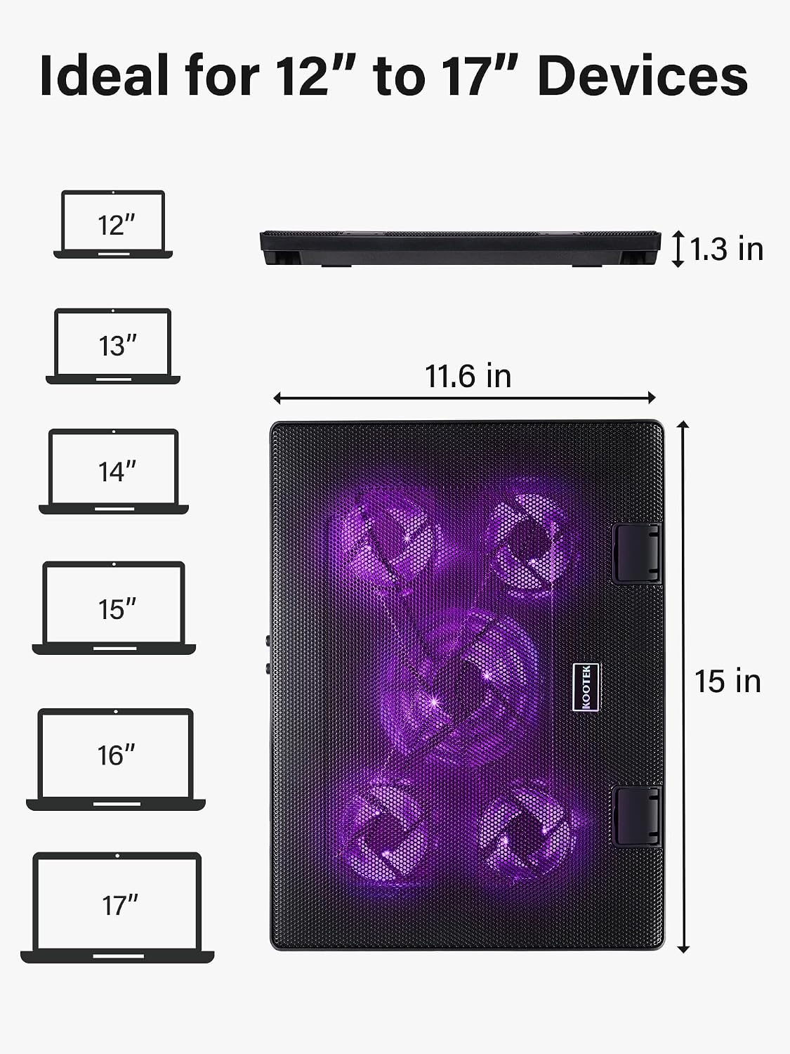Laptop Cooling Pad Cooler Stand with 5 Quiet Fans for 12"-17" Laptop
