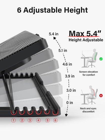 Laptop Cooling Pad Cooler Stand with 5 Quiet Fans for 12"-17" Laptop