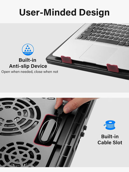 Laptop Cooling Pad Cooler Stand with 5 Quiet Fans for 12"-17" Laptop