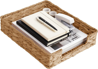 Letter Tray Water Hyacinth, Wicker Desk Organizer for Office Supplies Mail