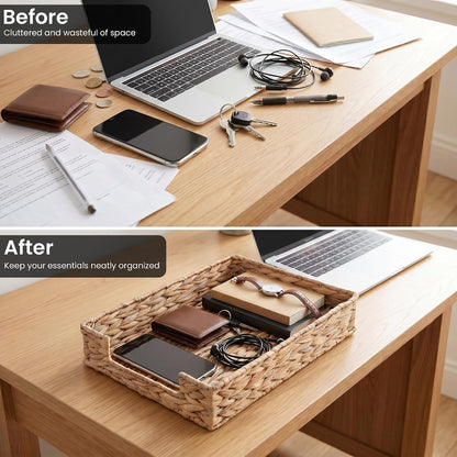 Letter Tray Water Hyacinth, Wicker Desk Organizer for Office Supplies Mail