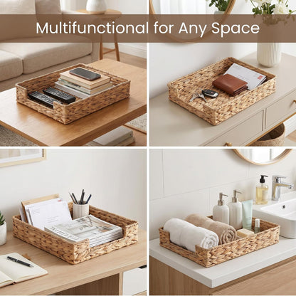 Letter Tray Water Hyacinth, Wicker Desk Organizer for Office Supplies Mail