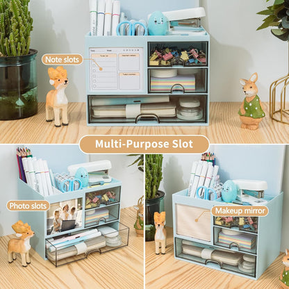 Desk Organizer with 3 Drawer, Multi-Functional Pencil Pen Holder for Desk, Desk Organizers and Storage with 8 Compartments, Desktop Organizer for Office Home Art Supplies (White)