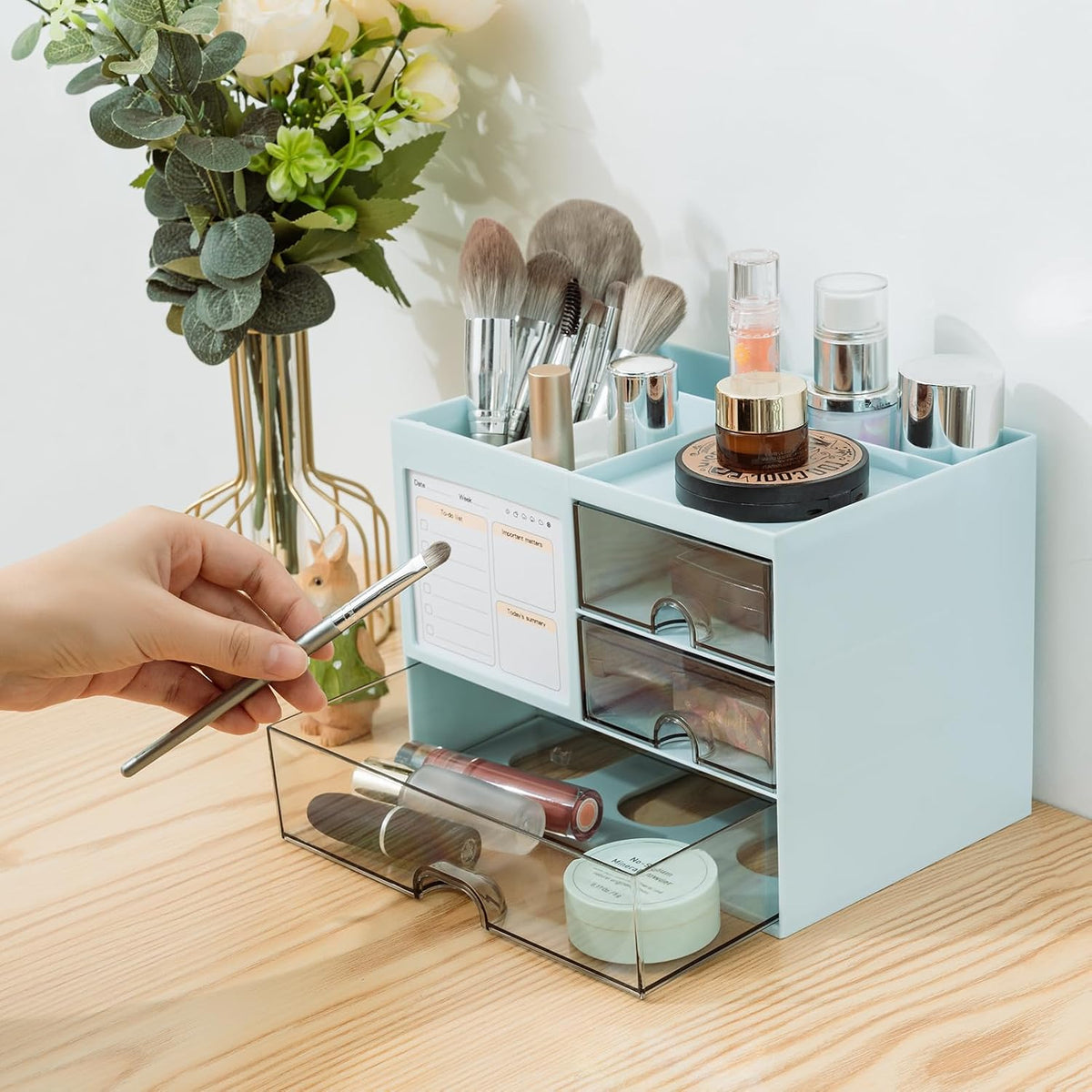Desk Organizer with 3 Drawer, Multi-Functional Pencil Pen Holder for Desk, Desk Organizers and Storage with 8 Compartments, Desktop Organizer for Office Home Art Supplies (White)