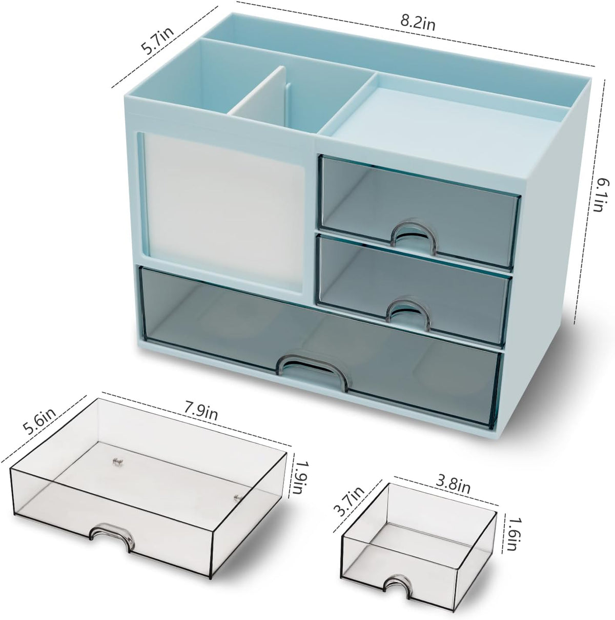 Desk Organizer with 3 Drawer, Multi-Functional Pencil Pen Holder for Desk, Desk Organizers and Storage with 8 Compartments, Desktop Organizer for Office Home Art Supplies (White)