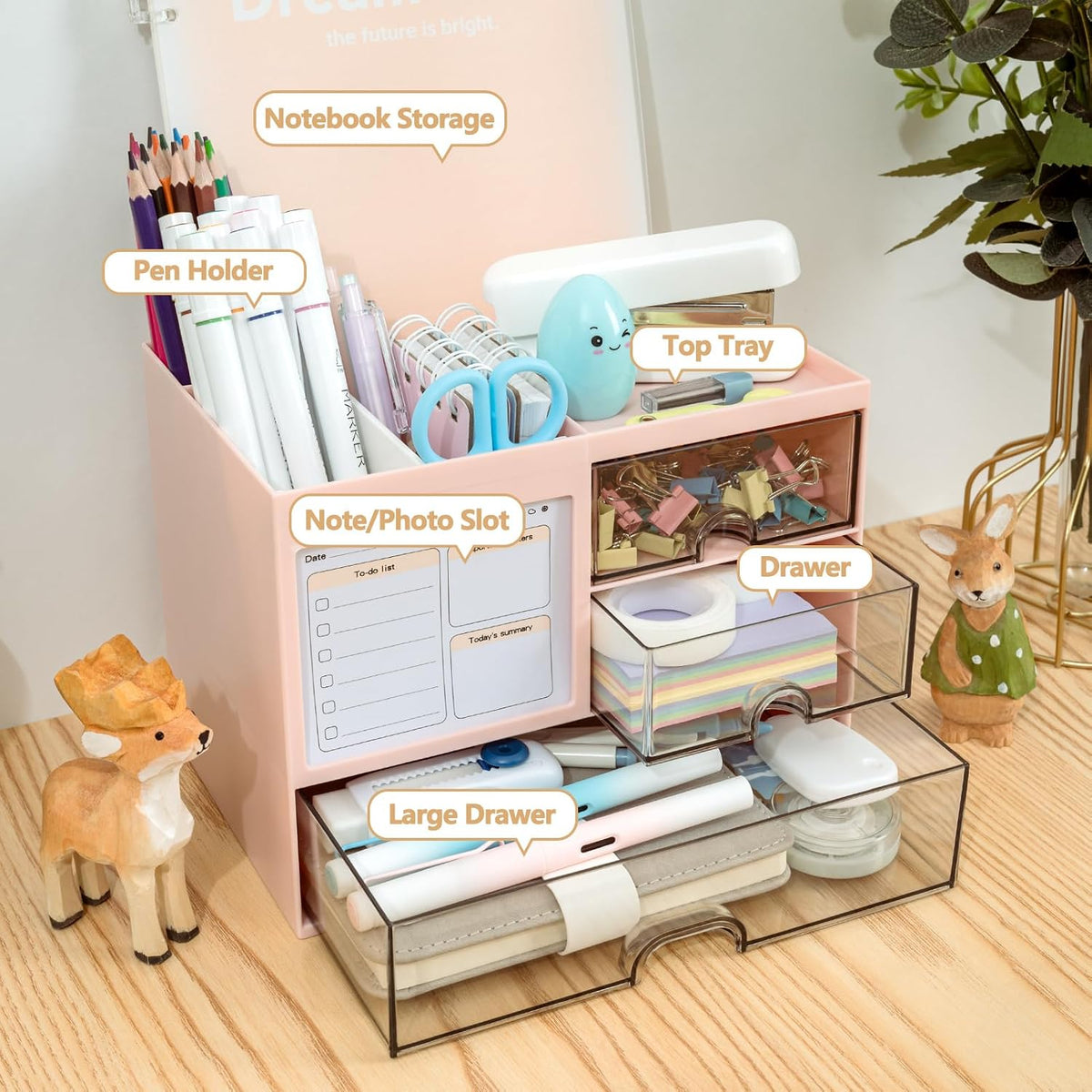 Desk Organizer with 3 Drawer, Multi-Functional Pencil Pen Holder for Desk, Desk Organizers and Storage with 8 Compartments, Desktop Organizer for Office Home Art Supplies (White)