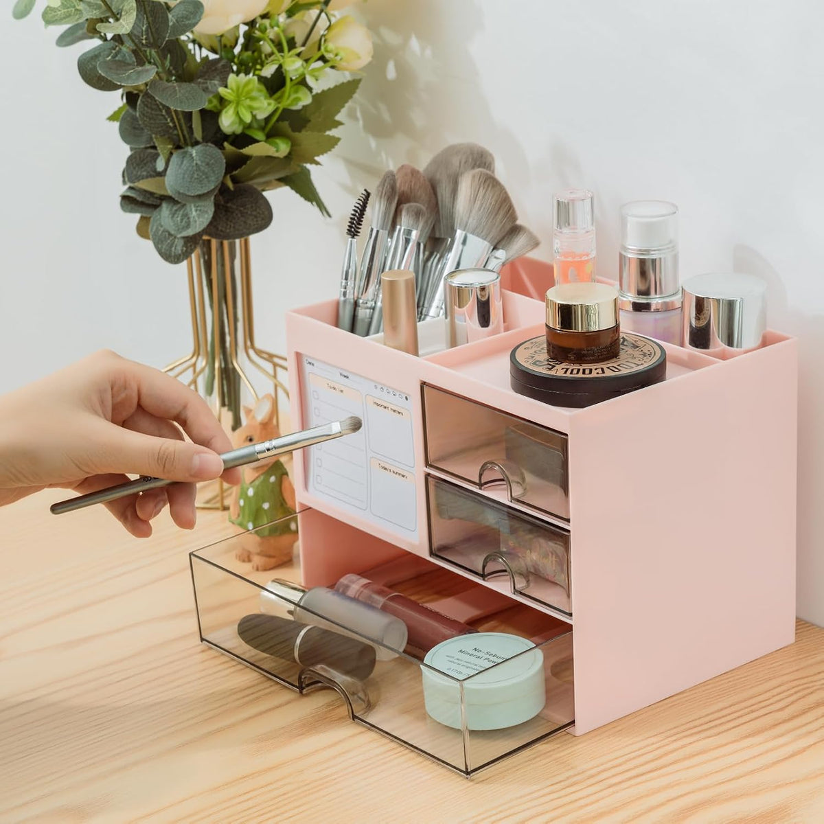 Desk Organizer with 3 Drawer, Multi-Functional Pencil Pen Holder for Desk, Desk Organizers and Storage with 8 Compartments, Desktop Organizer for Office Home Art Supplies (White)