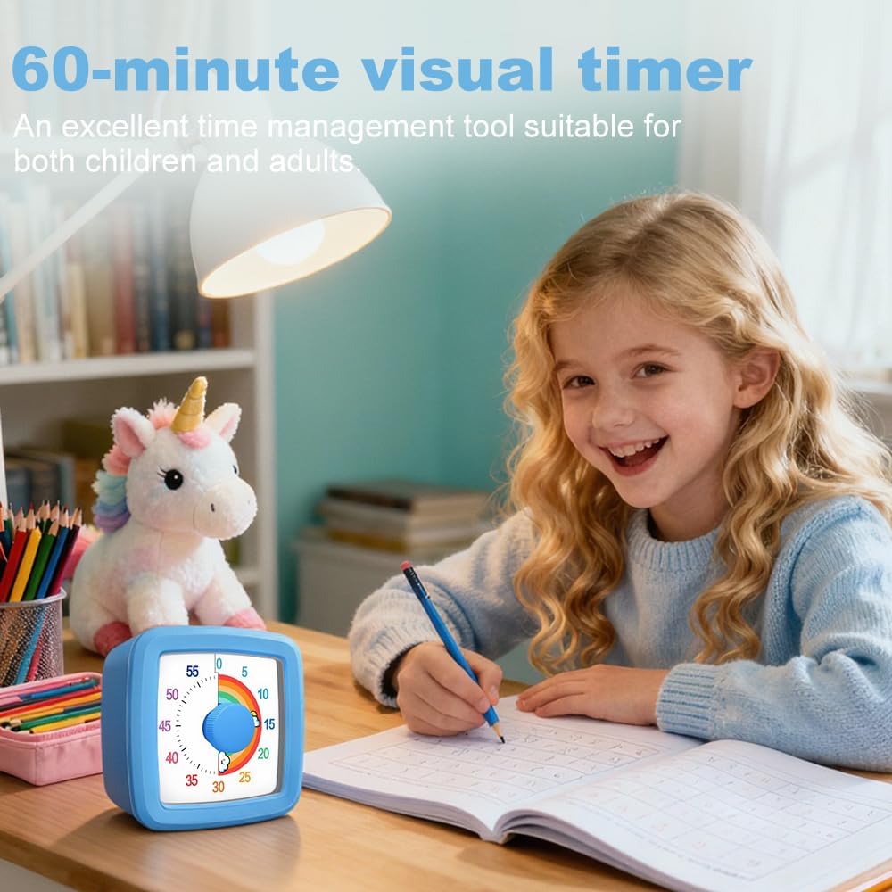 Visual Timer Kids/Adults 60 Minutes Rainbow Countdown Timer Time Management Tool Desk with Large Screen Time Management Tool for Kitchen School Office
