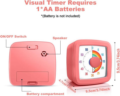 Visual Timer Kids/Adults 60 Minutes Rainbow Countdown Timer Time Management Tool Desk with Large Screen Time Management Tool for Kitchen School Office