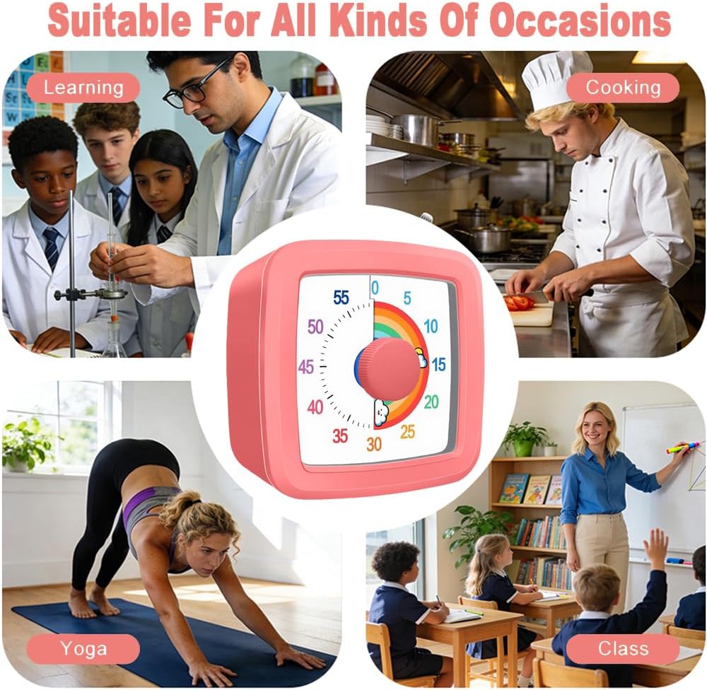 Visual Timer Kids/Adults 60 Minutes Rainbow Countdown Timer Time Management Tool Desk with Large Screen Time Management Tool for Kitchen School Office