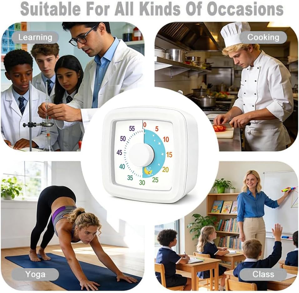 Visual Timer Kids/Adults 60 Minutes Rainbow Countdown Timer Time Management Tool Desk with Large Screen Time Management Tool for Kitchen School Office