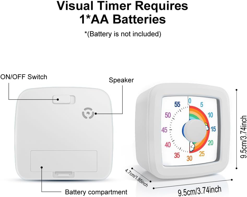 Visual Timer Kids/Adults 60 Minutes Rainbow Countdown Timer Time Management Tool Desk with Large Screen Time Management Tool for Kitchen School Office
