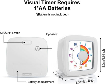 Visual Timer Kids/Adults 60 Minutes Rainbow Countdown Timer Time Management Tool Desk with Large Screen Time Management Tool for Kitchen School Office