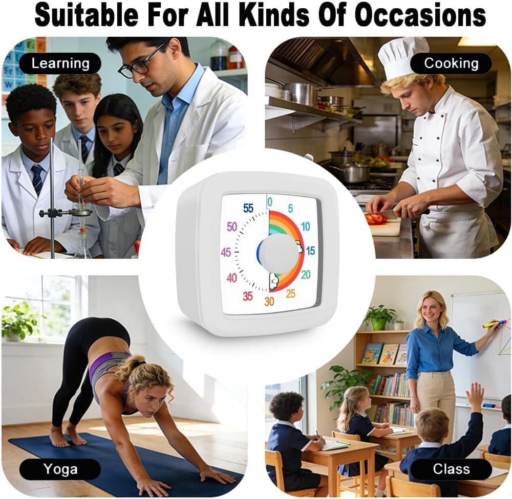Visual Timer Kids/Adults 60 Minutes Rainbow Countdown Timer Time Management Tool Desk with Large Screen Time Management Tool for Kitchen School Office