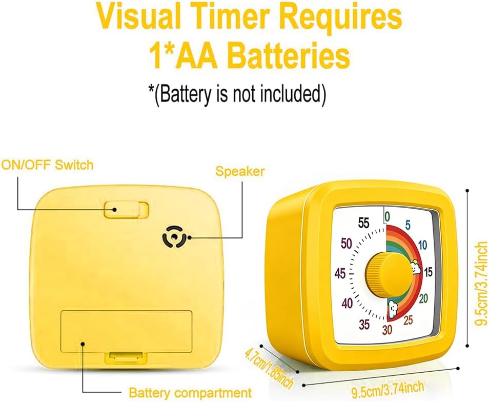 Visual Timer Kids/Adults 60 Minutes Rainbow Countdown Timer Time Management Tool Desk with Large Screen Time Management Tool for Kitchen School Office