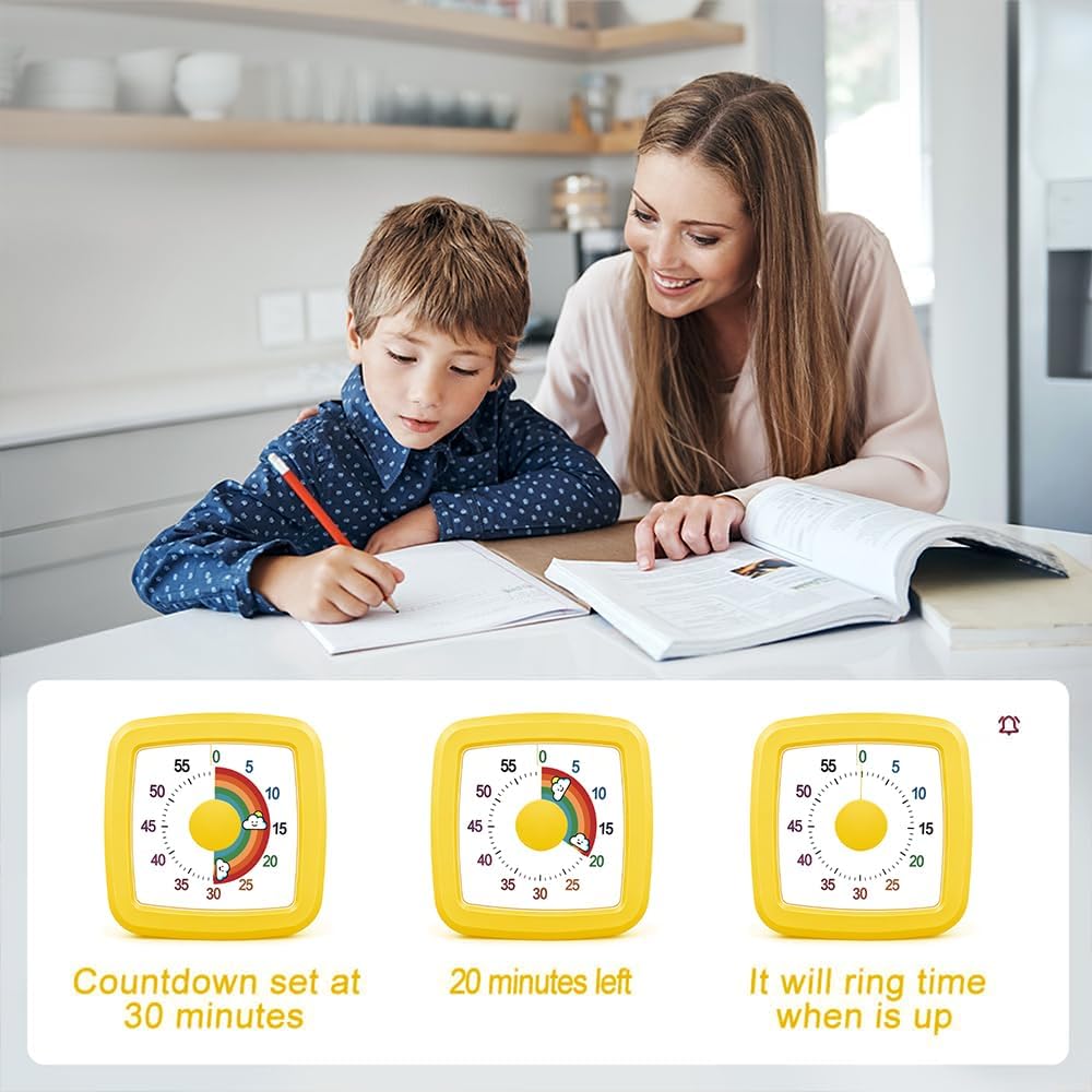 Visual Timer Kids/Adults 60 Minutes Rainbow Countdown Timer Time Management Tool Desk with Large Screen Time Management Tool for Kitchen School Office
