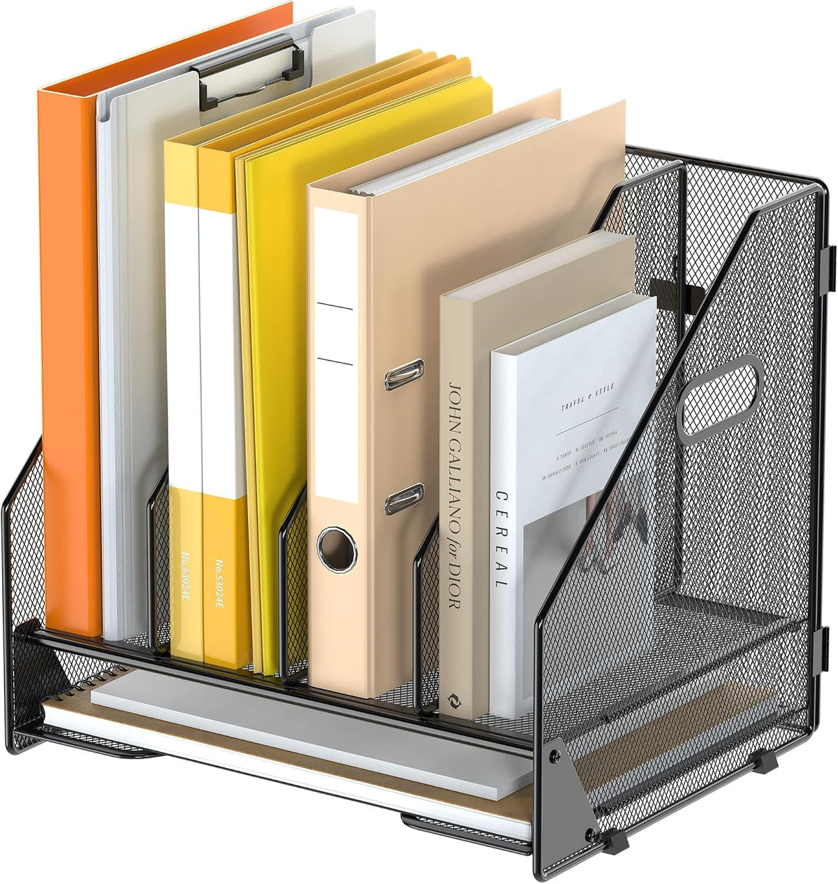 4 Vertical Mesh Desk Organizer with Paper Letter Tray, Black