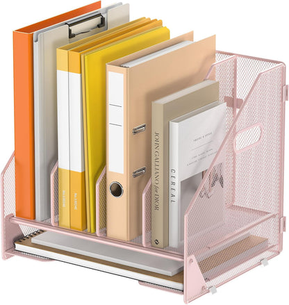 4 Vertical Mesh Desk Organizer with Paper Letter Tray, Black
