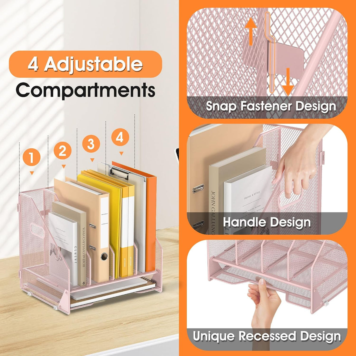 4 Vertical Mesh Desk Organizer with Paper Letter Tray, Black