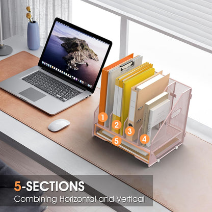 4 Vertical Mesh Desk Organizer with Paper Letter Tray, Black