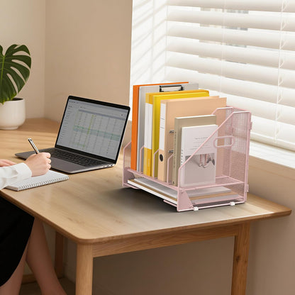 4 Vertical Mesh Desk Organizer with Paper Letter Tray, Black