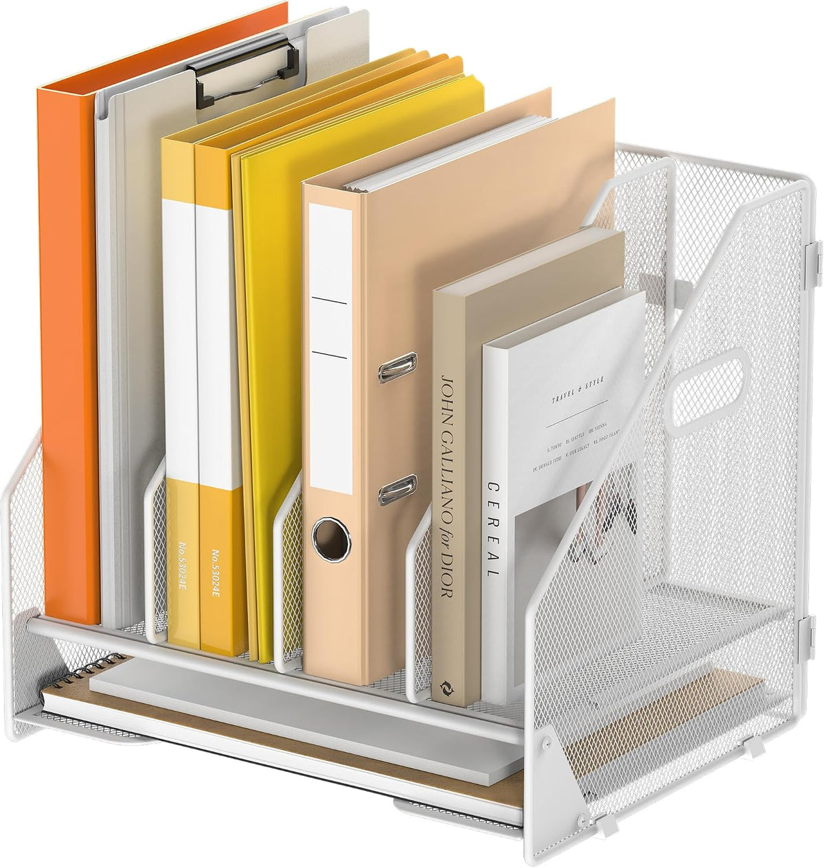4 Vertical Mesh Desk Organizer with Paper Letter Tray, Black
