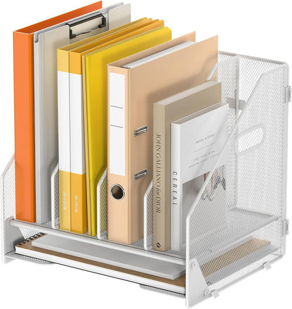4 Vertical Mesh Desk Organizer with Paper Letter Tray, Black