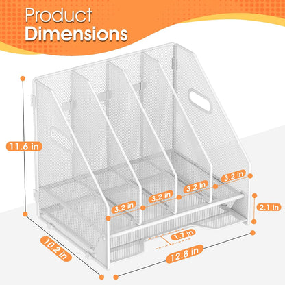 4 Vertical Mesh Desk Organizer with Paper Letter Tray, Black
