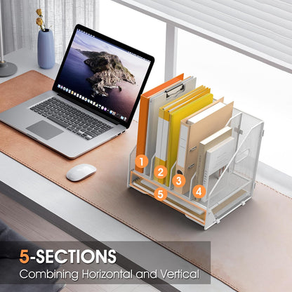 4 Vertical Mesh Desk Organizer with Paper Letter Tray, Black