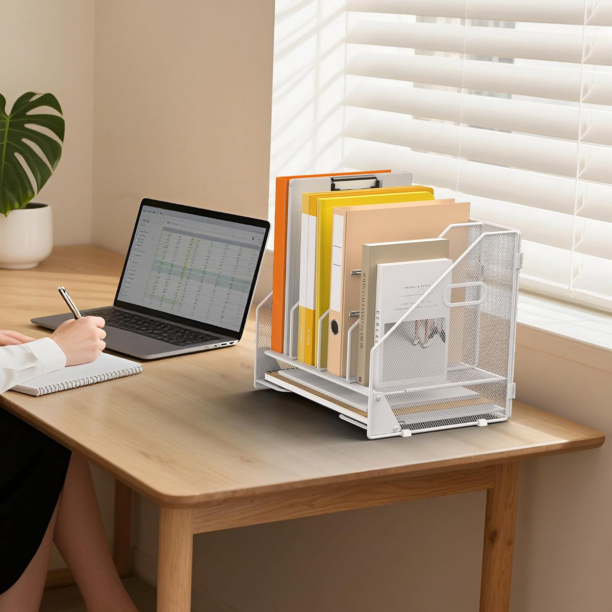 4 Vertical Mesh Desk Organizer with Paper Letter Tray, Black