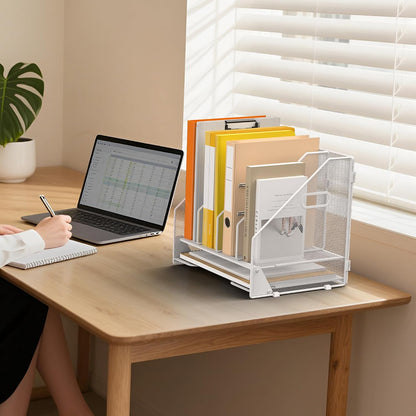4 Vertical Mesh Desk Organizer with Paper Letter Tray, Black